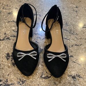 Copper Key Black Flats with Silver Bow Accent Girls Size 5M